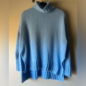 Sky blue chenille oversized turtleneck sweater